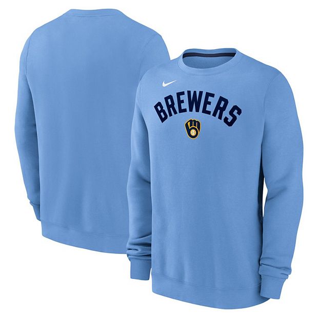 Men s Nike Light Blue Milwaukee Brewers Classic Fleece Performance Pullover Sweatshirt