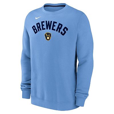 Men s Nike Light Blue Milwaukee Brewers Classic Fleece Performance Pullover Sweatshirt