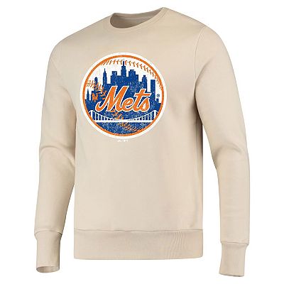 Men s Majestic Threads Oatmeal New York Mets Fleece Pullover Sweatshirt