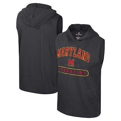 Men s Colosseum Black Maryland Terrapins Varsity Sleeveless Hoodie Tank Top