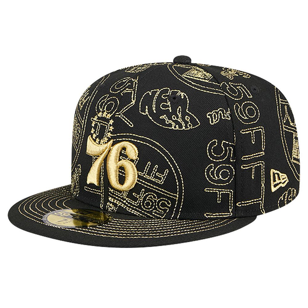 New Era Men's NBA 5950 Black On Black Fitted - Philadelphia 76Ers