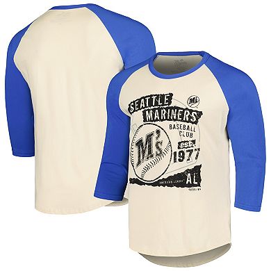 Men's Majestic Threads Cream/Royal Seattle Mariners Raglan 3/4-Sleeve T-Shirt