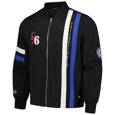 Unisex The Wild Collective Black Philadelphia 76ers Stitch Applique Full-Zip Bomber Jacket