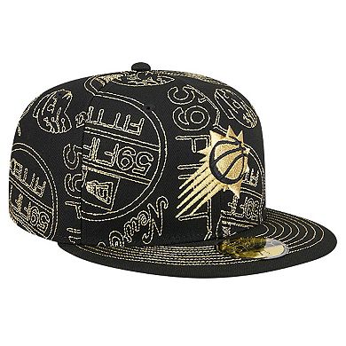 Men's New Era Black Phoenix Suns 59FIFTY Day Allover Print Stencil Fitted Hat