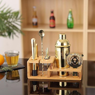 Touch Of Mixology Premium 14-Piece Stainless Steel Bartender Kit With Bamboo Stand