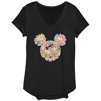 Disney's Mickey Mouse Women's Flowers And Butterflies Head Graphic Tee