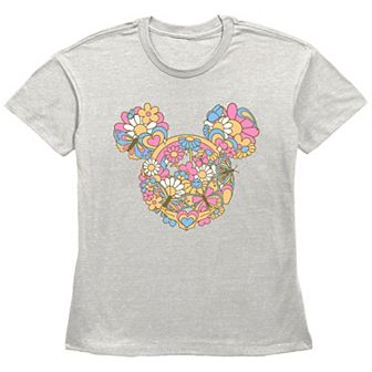Disney's Mickey Mouse Women's Flowers And Butterflies Graphic Tee
