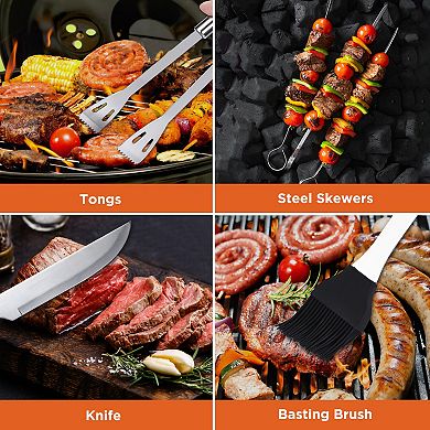 Commercial Chef 10-Piece Stainless Steel BBQ Grill Tool Set with Carry Bag