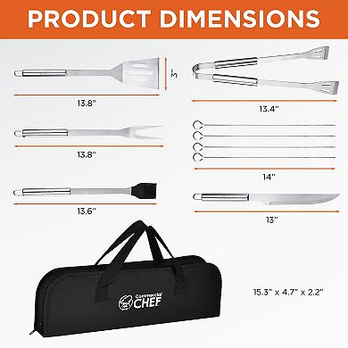 Commercial Chef 10-Piece Stainless Steel BBQ Grill Tool Set with Carry Bag