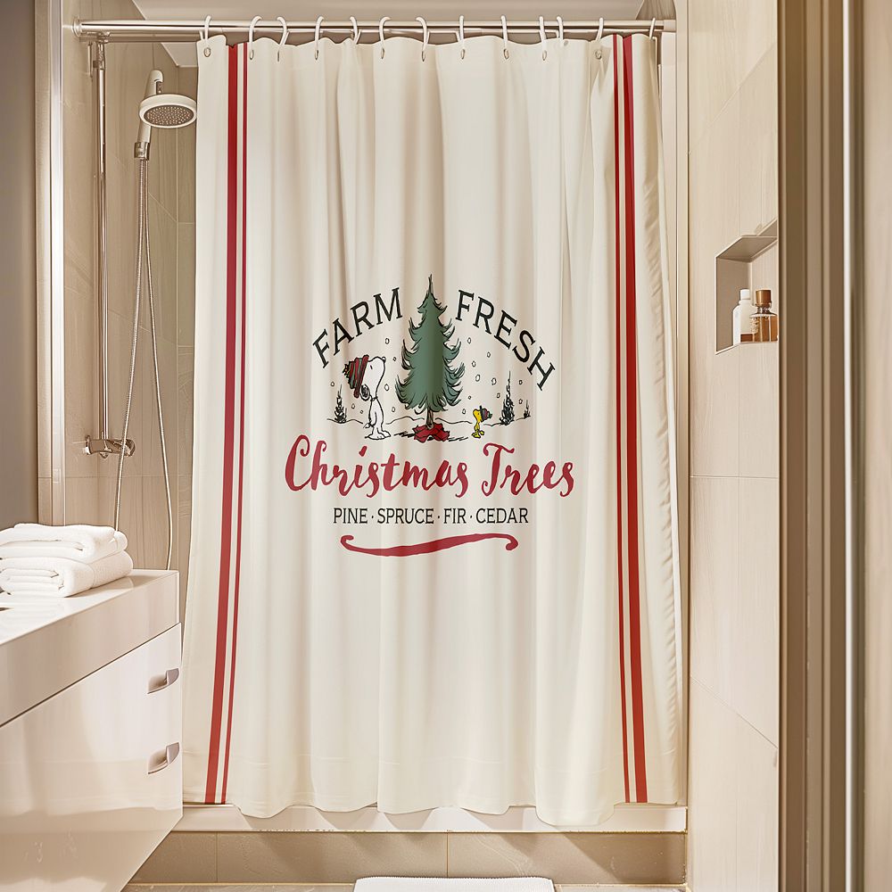 Peanuts Snoopy & Woodstock Farm Fresh Christmas Shower Curtain
