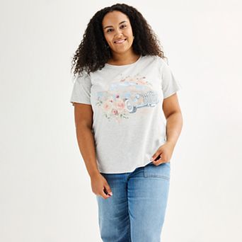 Women's Plus Floral Truck Graphic Tee