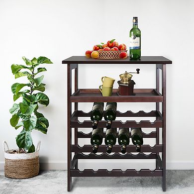 Casual Home Solid Wood 18-Bottle Freestanding Wine Rack with Tabletop and Tray