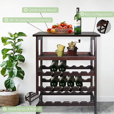 Casual Home Solid Wood 18-Bottle Freestanding Wine Rack with Tabletop and Tray