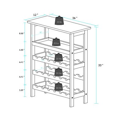 Casual Home Solid Wood 18-Bottle Freestanding Wine Rack with Tabletop and Tray