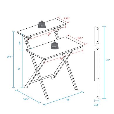 Casual Home Solid Wood 2-tier Folding Laptop Work Desk