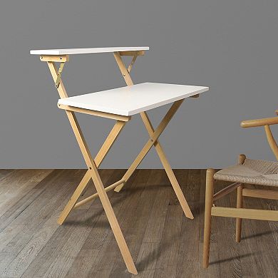Casual Home Solid Wood 2-tier Folding Laptop Work Desk