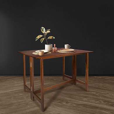 Casual Home Solid Wood Folding Console to Dining Convertible Table