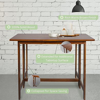 Casual Home Solid Wood Folding Console to Dining Convertible Table