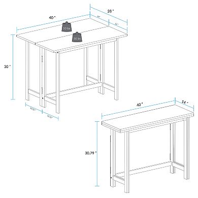 Casual Home Solid Wood Folding Console to Dining Convertible Table