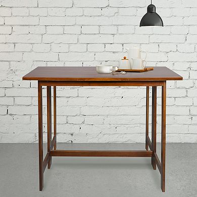Casual Home Solid Wood Folding Console to Dining Convertible Table