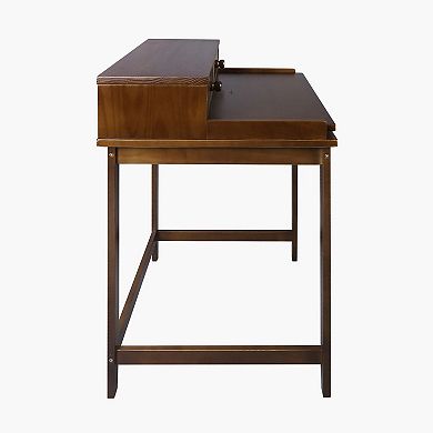 Casual Home Solid Wood Desk with Hutch, Pull-out tray, & Concealed Compartment