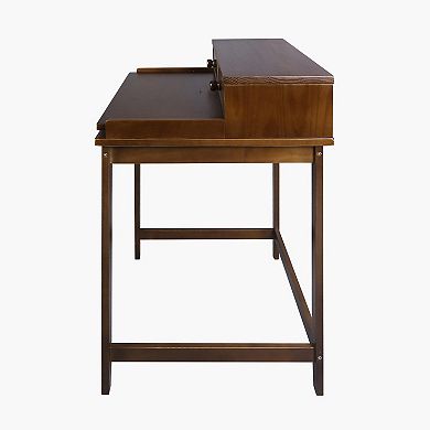 Casual Home Solid Wood Desk with Hutch, Pull-out tray, & Concealed Compartment