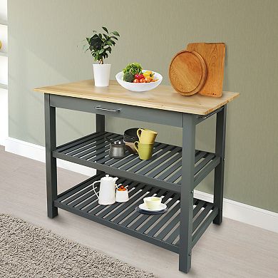 Casual Home Kitchen Slate Gray Island Bar Station with Hardwood Counter Top