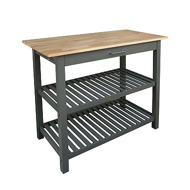 Casual Home Kitchen Slate Gray Island Bar Station with Hardwood Counter Top