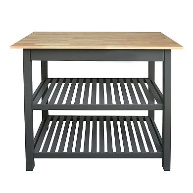 Casual Home Kitchen Slate Gray Island Bar Station with Hardwood Counter Top
