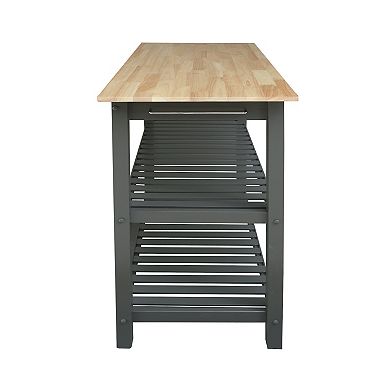 Casual Home Kitchen Slate Gray Island Bar Station with Hardwood Counter Top
