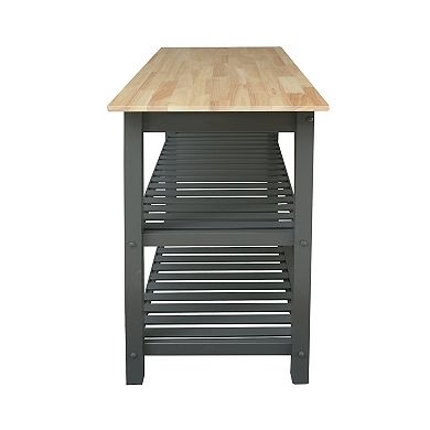 Casual Home Kitchen Slate Gray Island Bar Station with Hardwood Counter Top