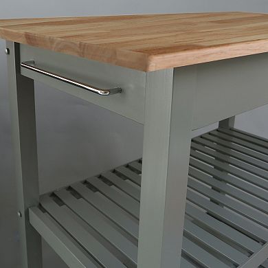 Casual Home Kitchen Slate Gray Island Bar Station with Hardwood Counter Top