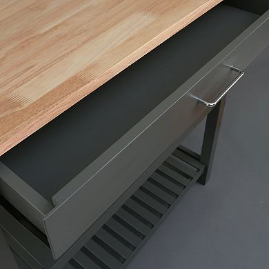Casual Home Kitchen Slate Gray Island Bar Station with Hardwood Counter Top