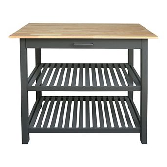 Casual Home Kitchen Slate Gray Island Bar Station with Hardwood Counter Top