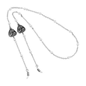 1928 Silver Tone Simulated Pearl Bead Chain Eyeglass Holder