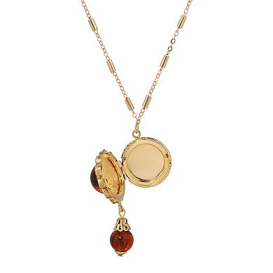 1928 Glass Stone Locket & Bead Necklace