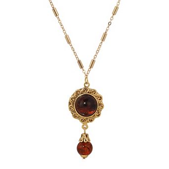 1928 Glass Stone Locket & Bead Necklace
