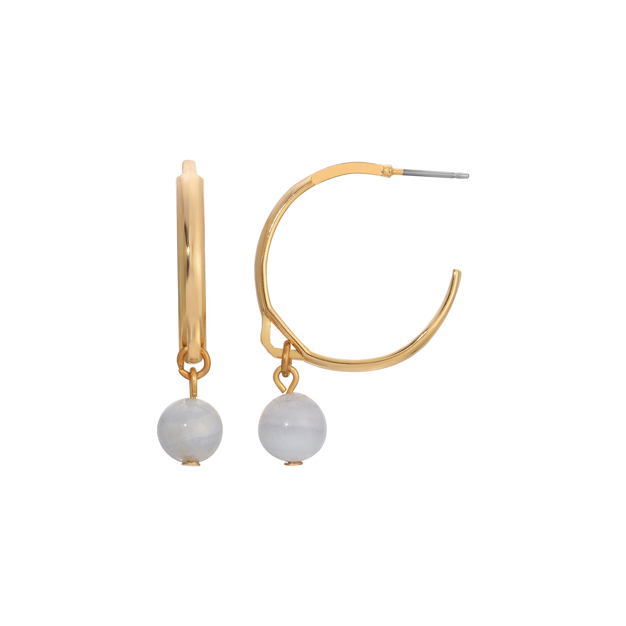 1928 Gold Tone Bead Drop Hoop Earrings, Womens, Blue