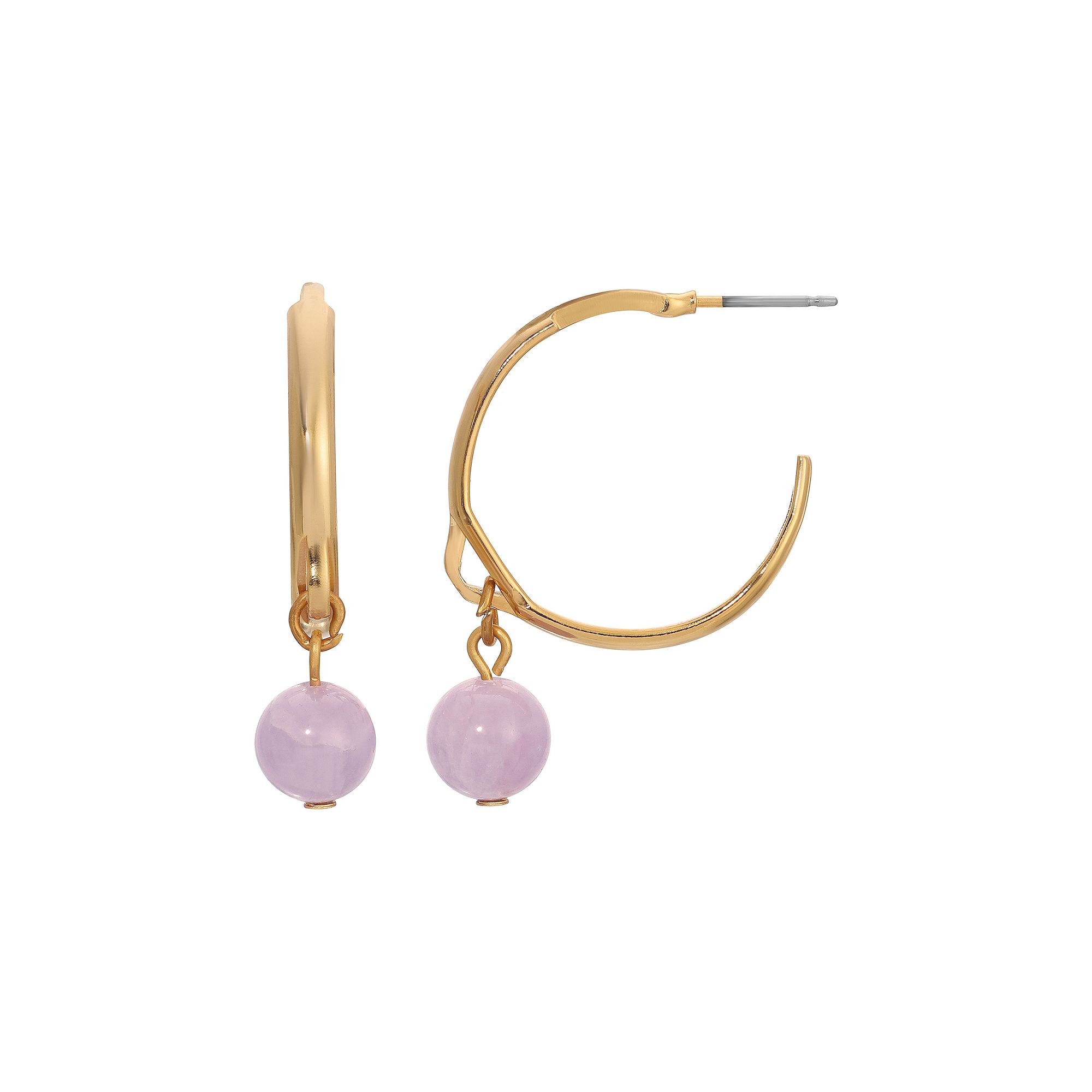 1928 Gold Tone Bead Drop Hoop Earrings, Womens, Purple