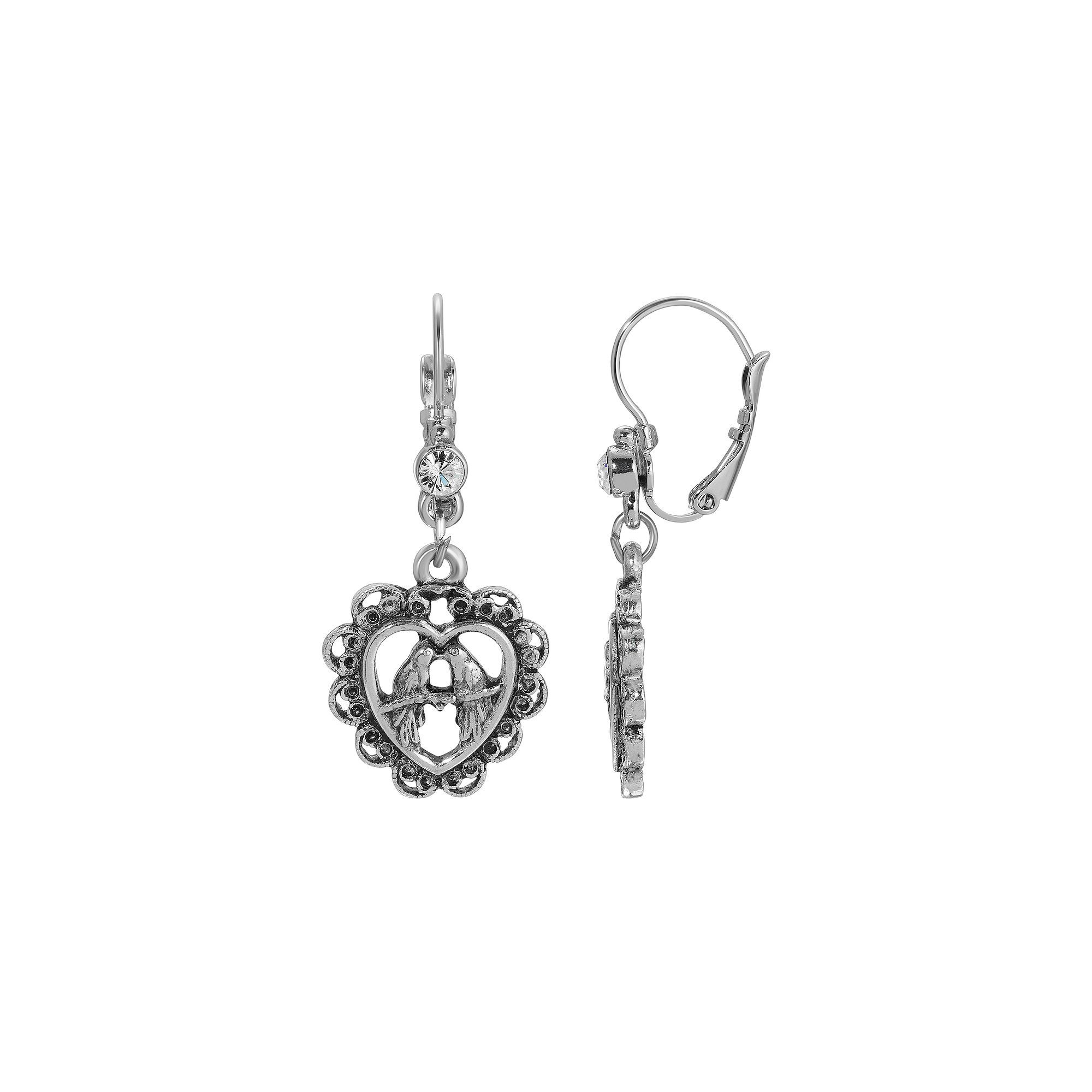 1928 Silver Tone Crystal Lovebirds Drop Earrings, Womens, Gray