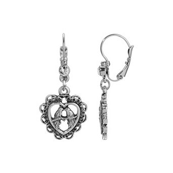 1928 Silver Tone Crystal Lovebirds Drop Earrings