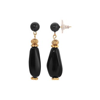 1928 Gold Tone Jet Bead Drop Earrings