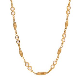 1928 Gold Tone Crystal Spring & Bead Station Necklace