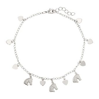 1928 Silver Tone Horse & Heart Anklet