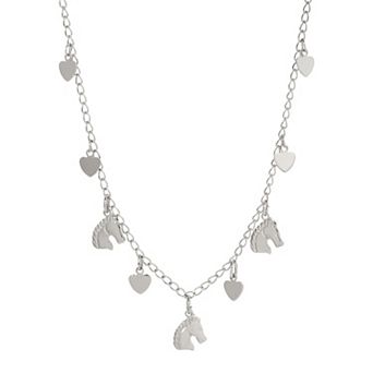 1928 Silver Tone Horse & Heart Necklace