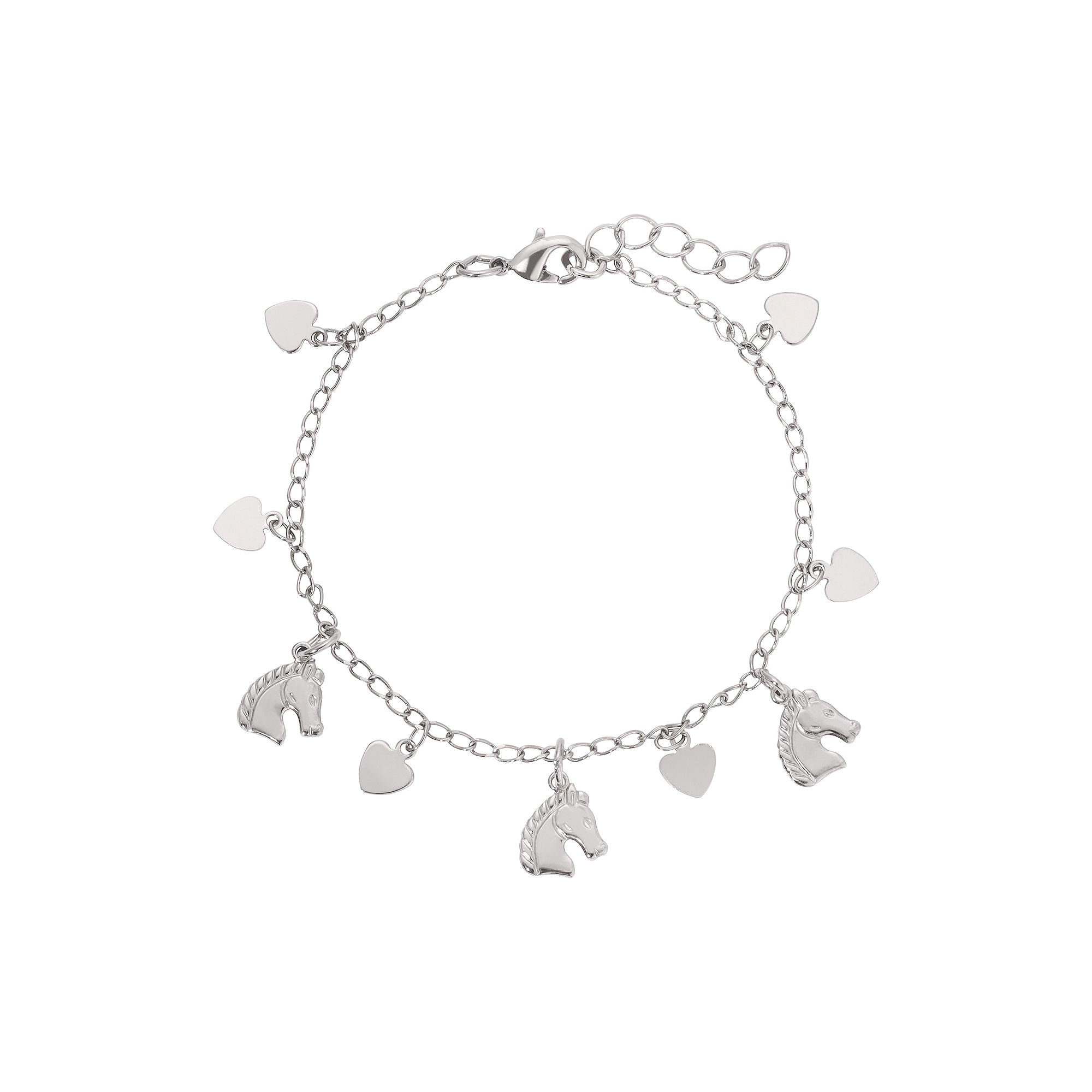 1928 Silver Tone Horse & Heart Charm Bracelet, Womens, Gray