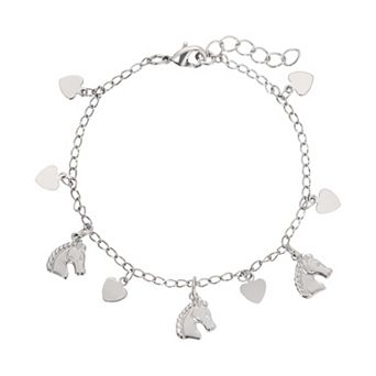 1928 Silver Tone Horse & Heart Charm Bracelet