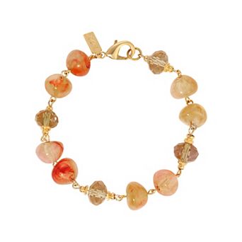 1928 Gold Tone Simulated Topaz Bead Bracelet
