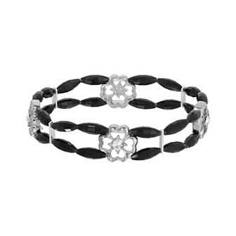 1928 Silver Tone Jet Crystal Stretch Bracelet