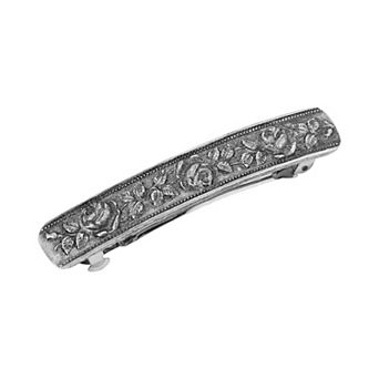 1928 Silver Tone Rose Hair Barrette